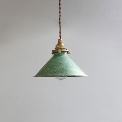 Lampada a sospensione conica vintage rustica con paralume in metallo anticato