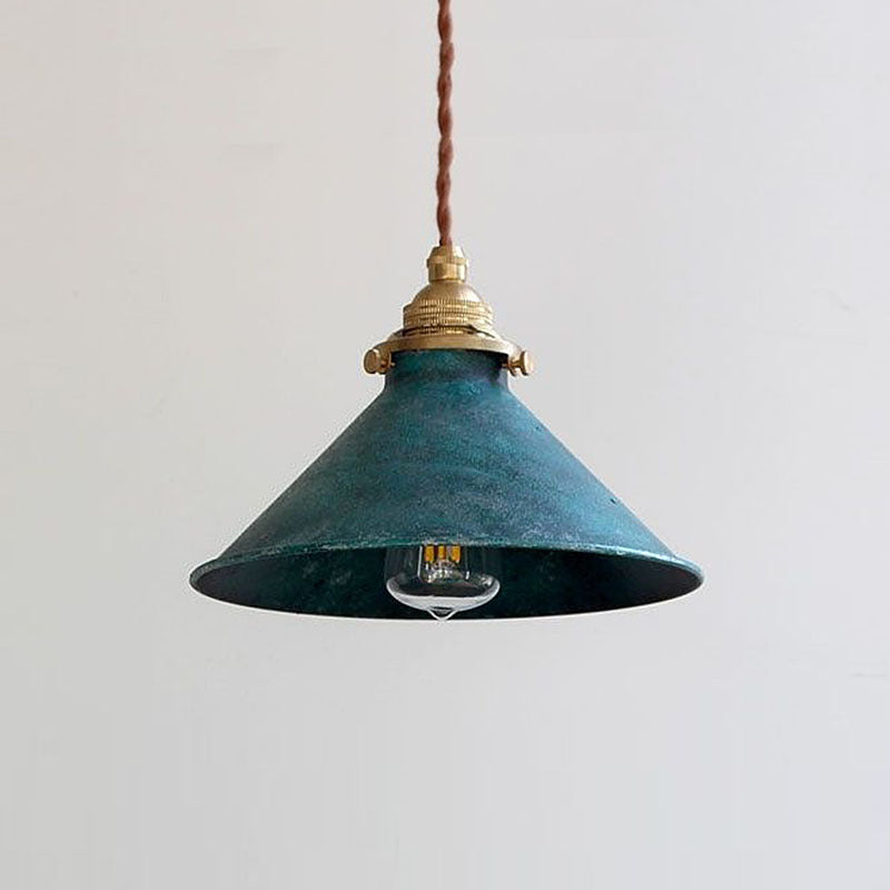 Lampada a sospensione conica vintage rustica con paralume in metallo anticato