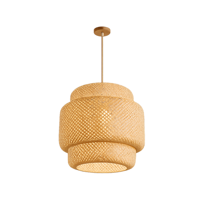 Lampada a sospensione in bambù intrecciato boho japandi con cavo beige