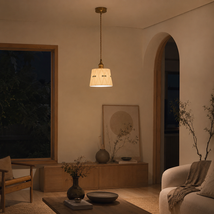 Lampada a sospensione in ceramica japandi retrò con attacco in ottone