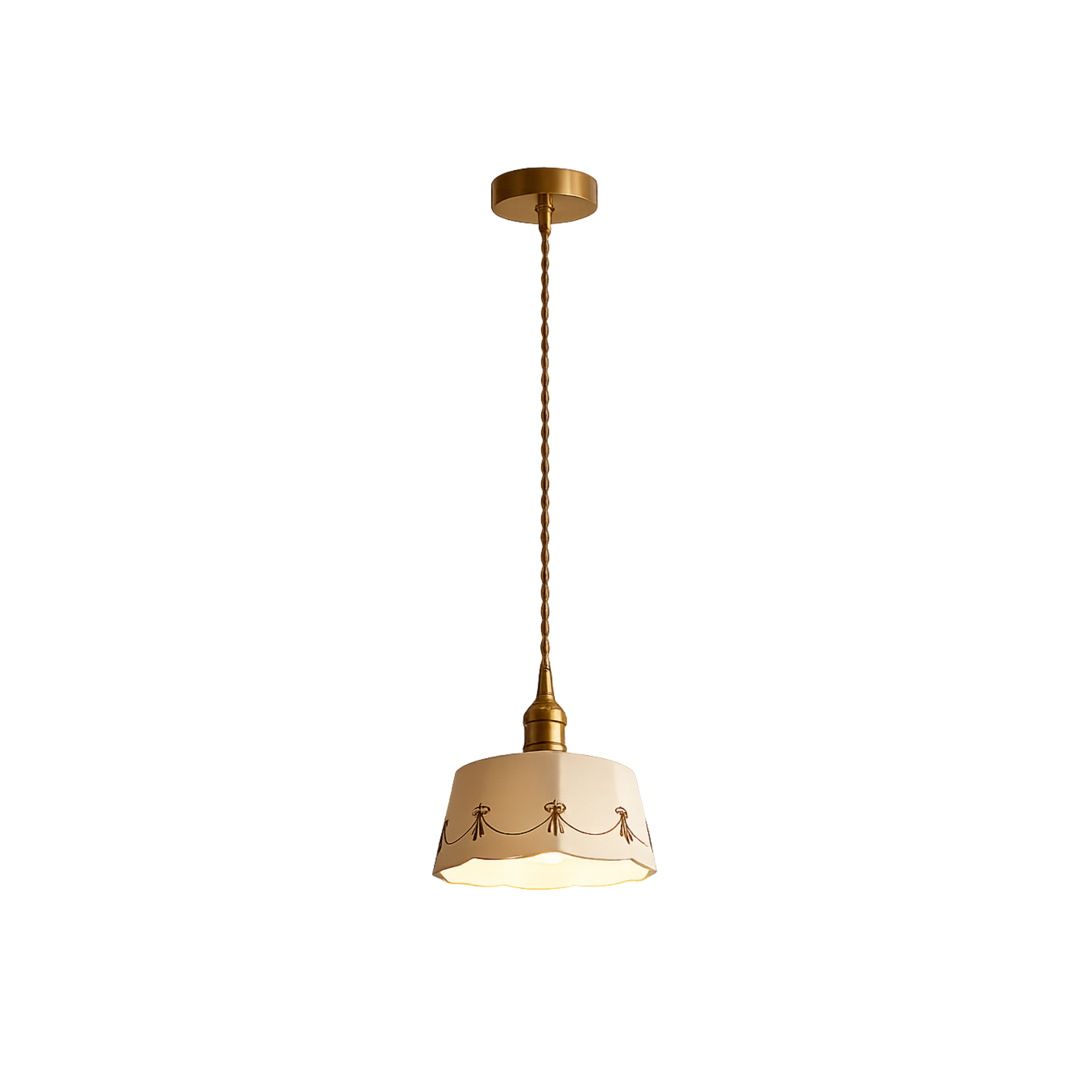 Lampada a sospensione in ceramica japandi retrò con attacco in ottone