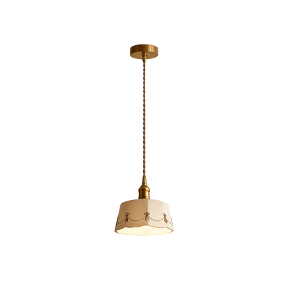 Lampada a sospensione in ceramica japandi retrò con attacco in ottone