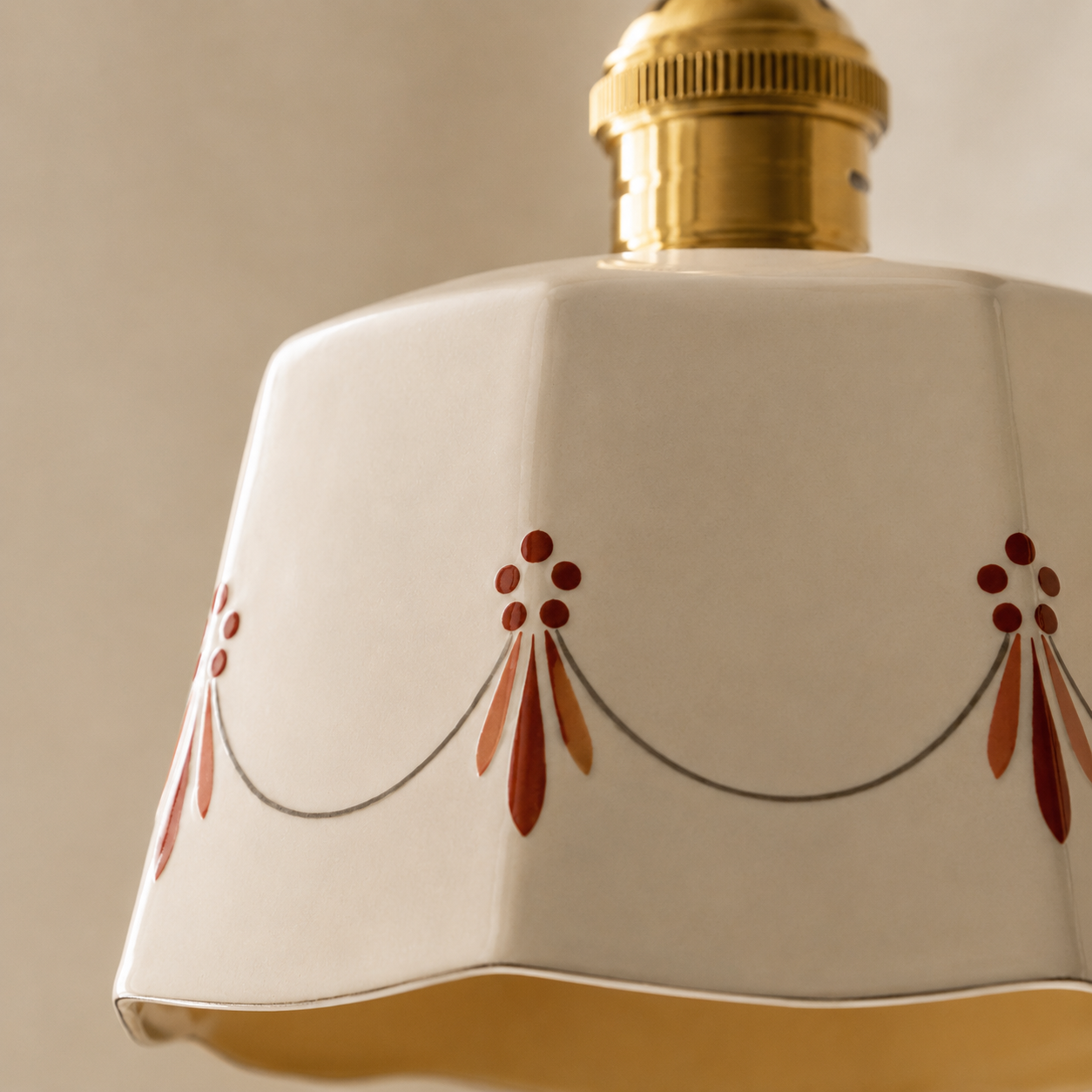 Lampada a sospensione in ceramica japandi retrò con attacco in ottone
