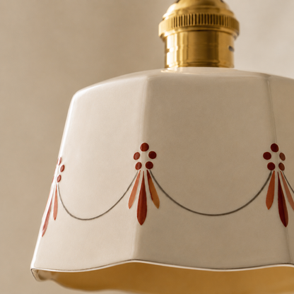 Lampada a sospensione in ceramica japandi retrò con attacco in ottone