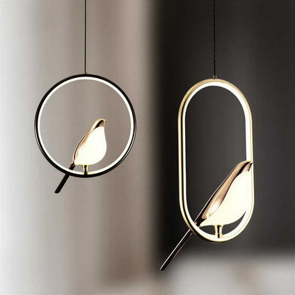 Lampada a sospensione in ferro con design a uccello