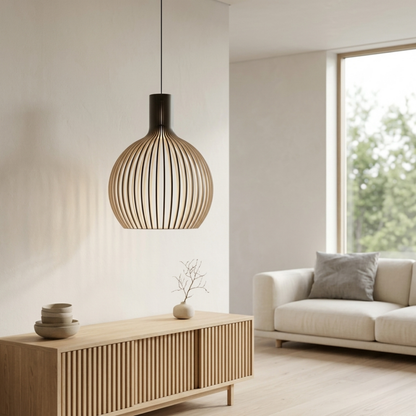 Lampada a sospensione in legno di betulla Octo 4240