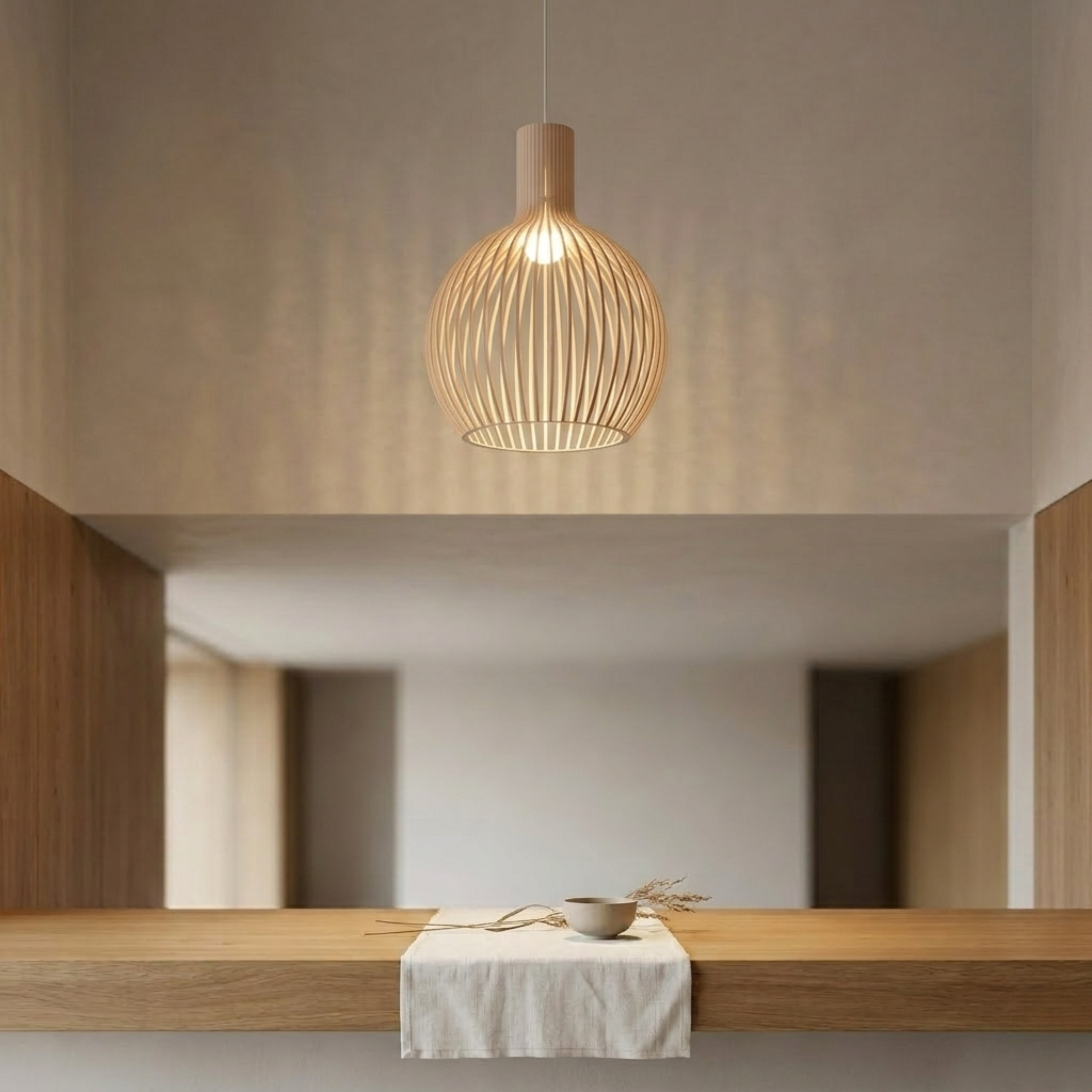 Lampada a sospensione in legno di betulla Octo 4240