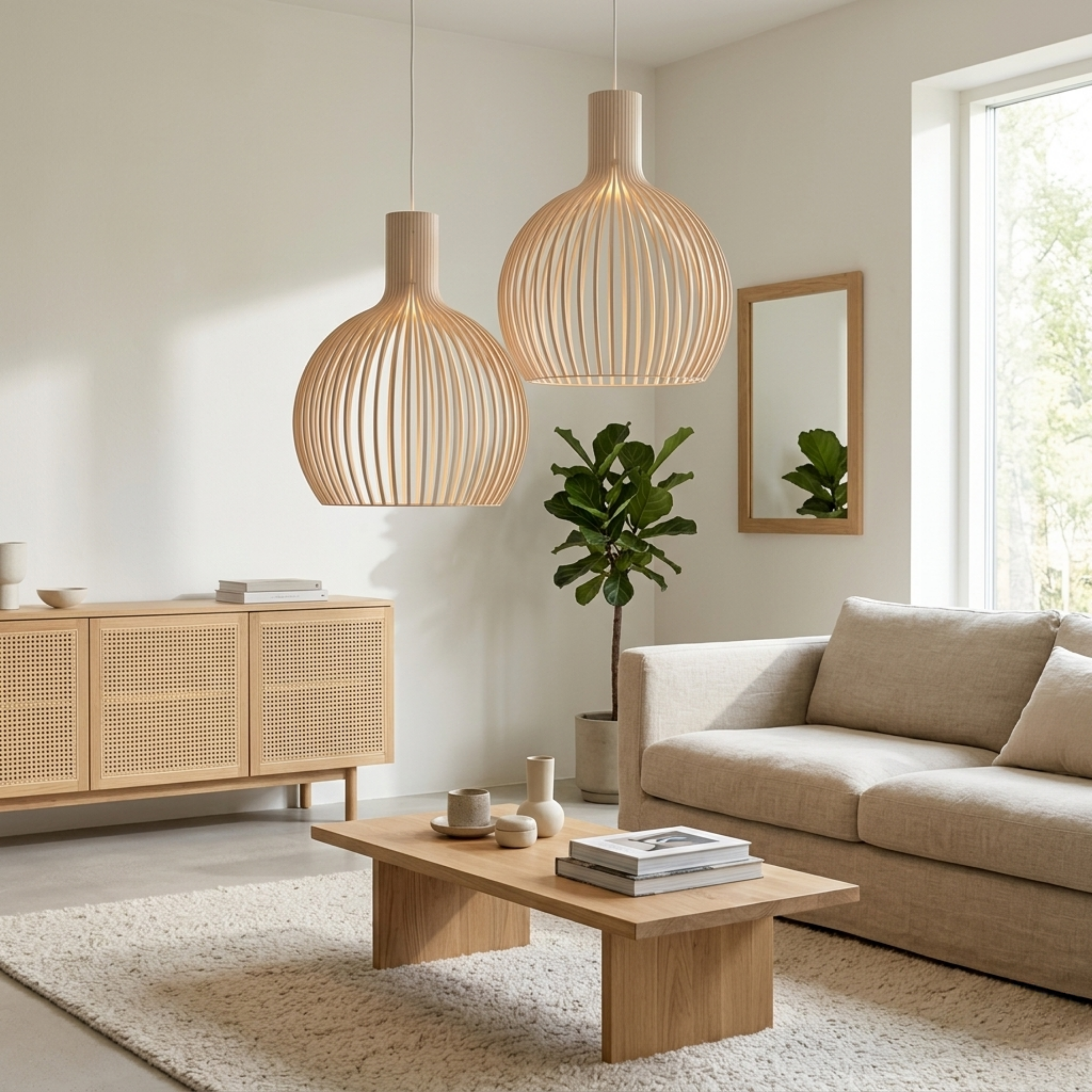 Lampada a sospensione in legno di betulla Octo 4240