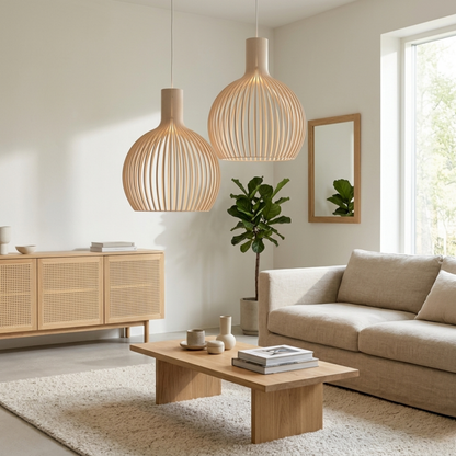Lampada a sospensione in legno di betulla Octo 4240