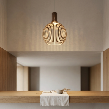 Lampada a sospensione in legno di betulla Octo 4240