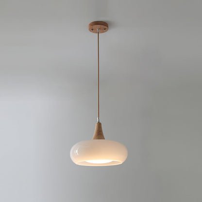Lampada a sospensione in vetro ambra e legno mid century per isola cucina
