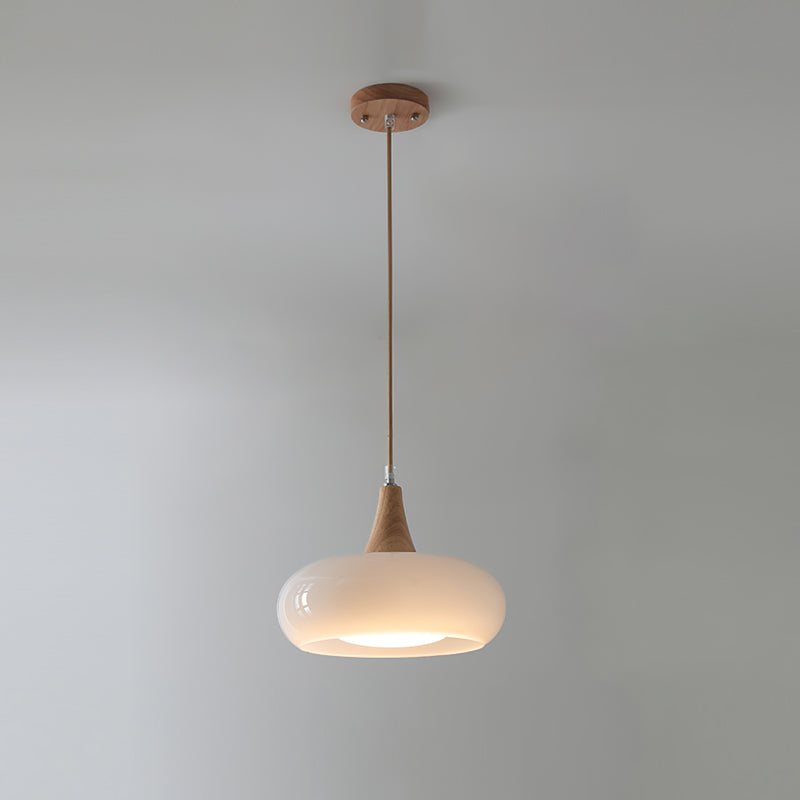 Lampada a sospensione in vetro ambra e legno mid century per isola cucina