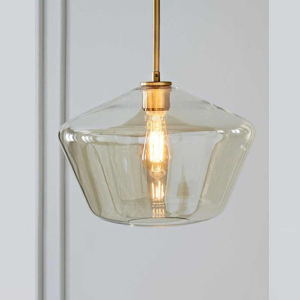 Lampada a sospensione in vetro sfaccettato a forma di diamante, ambra e trasparente, cavo in metallo