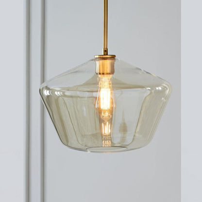 Lampada a sospensione in vetro sfaccettato a forma di diamante, ambra e trasparente, cavo in metallo