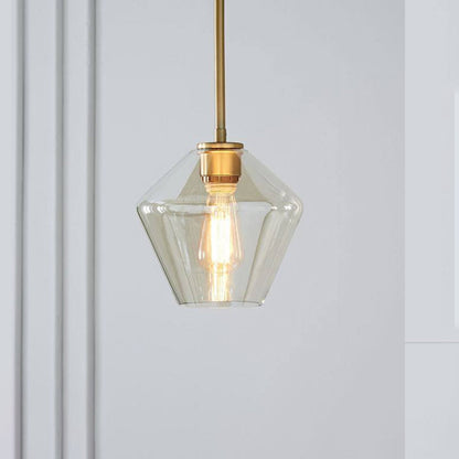 Lampada a sospensione in vetro sfaccettato a forma di diamante, ambra e trasparente, cavo in metallo