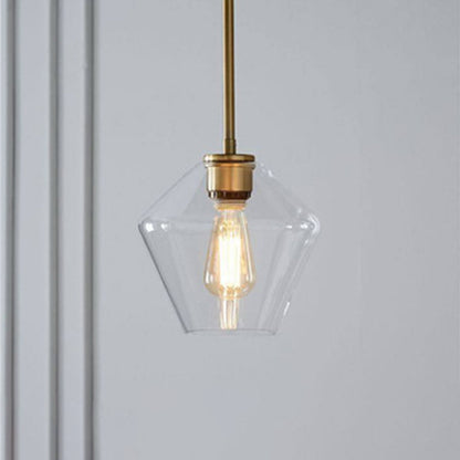 Lampada a sospensione in vetro sfaccettato a forma di diamante, ambra e trasparente, cavo in metallo