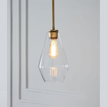 Lampada a sospensione in vetro sfaccettato a forma di diamante, ambra e trasparente, cavo in metallo