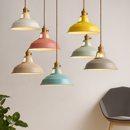 Lampada a sospensione industriale a cupola in metallo colorato LED per cucina
