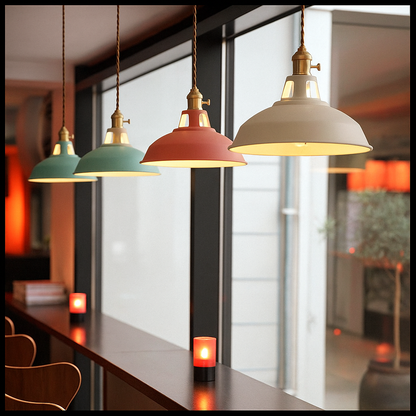 Lampada a sospensione industriale a cupola in metallo colorato LED per cucina
