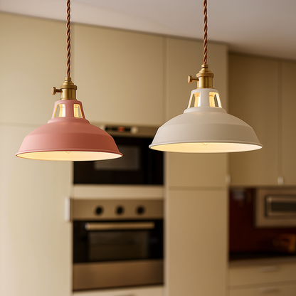 Lampada a sospensione industriale a cupola in metallo colorato LED per cucina