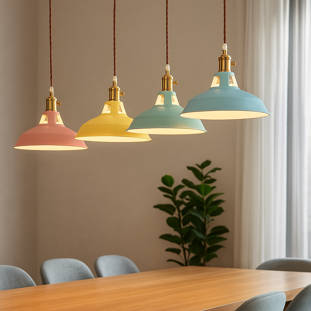 Lampada a sospensione industriale a cupola in metallo colorato LED per cucina