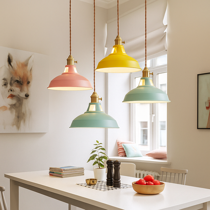 Lampada a sospensione industriale a cupola in metallo colorato LED per cucina