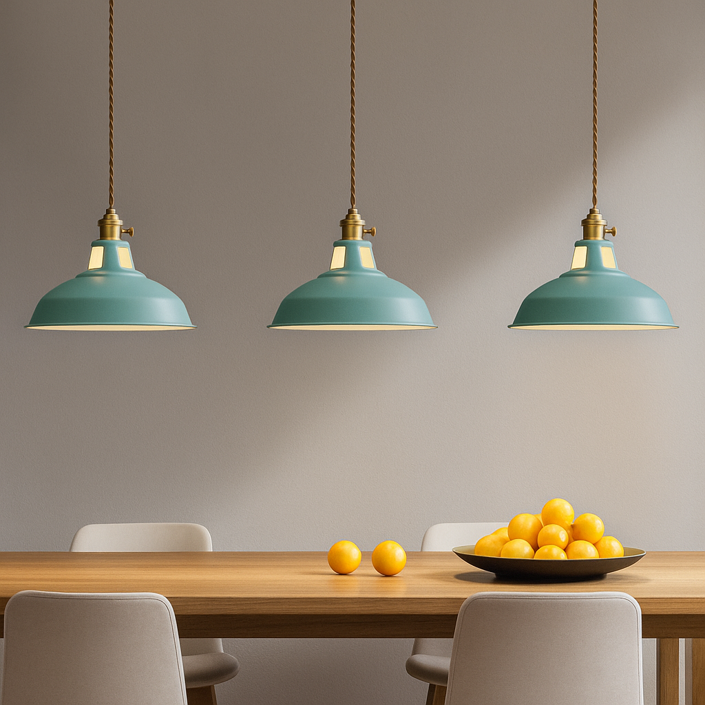 Lampada a sospensione industriale a cupola in metallo colorato LED per cucina