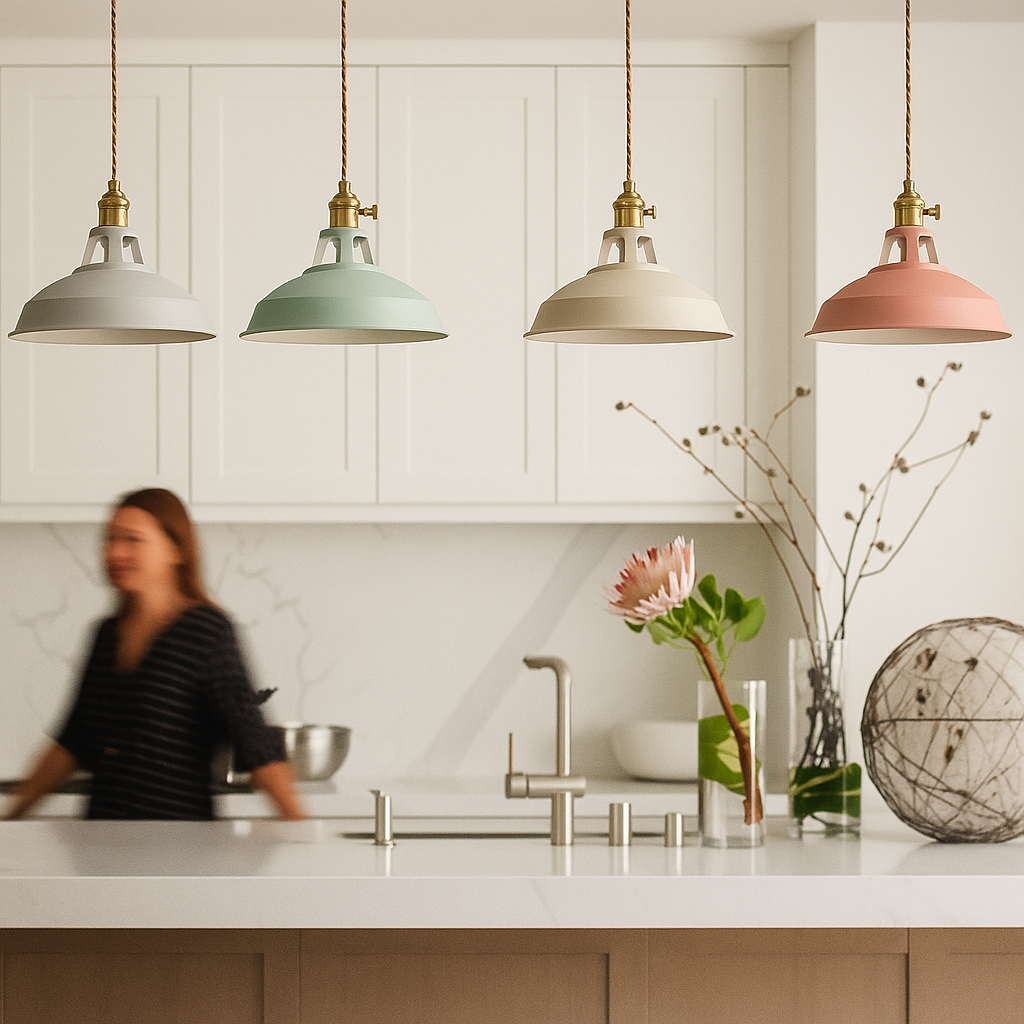 Lampada a sospensione industriale a cupola in metallo colorato LED per cucina