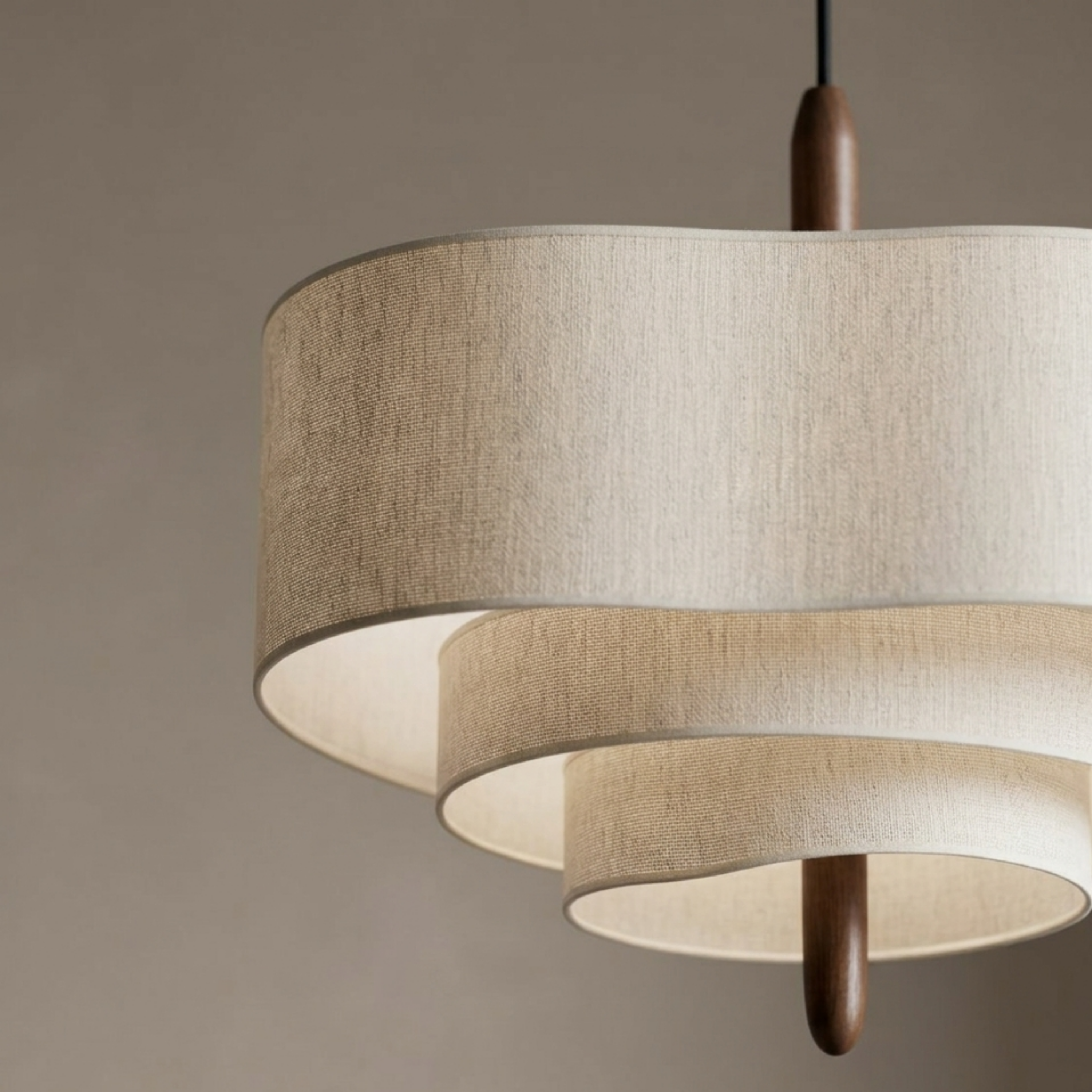 Lampada a sospensione japandi a tamburo in tessuto crema a più livelli