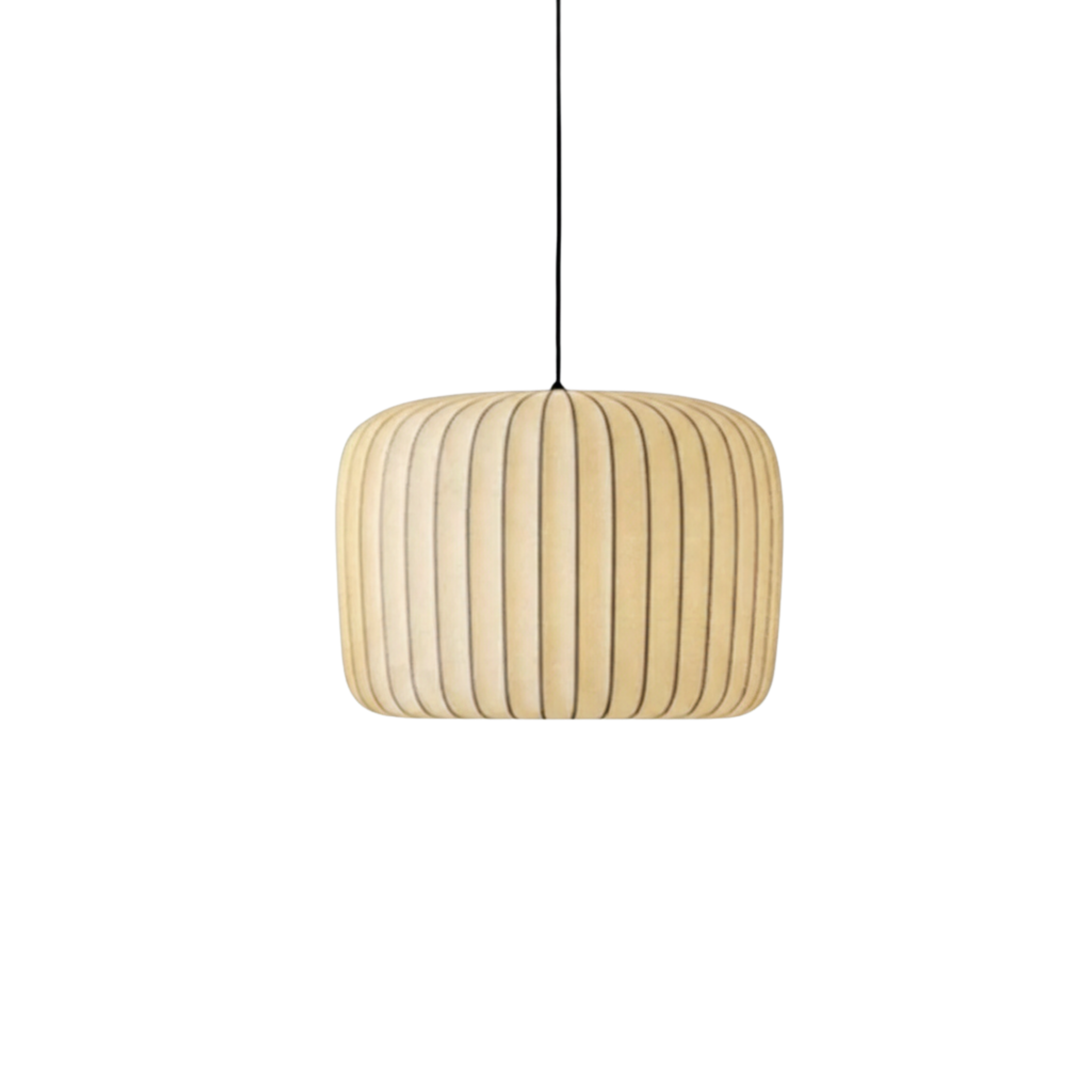 Lampada a sospensione japandi cilindrica in tessuto plissettato color crema