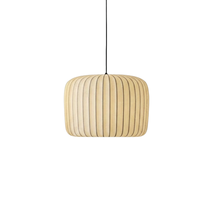 Lampada a sospensione japandi cilindrica in tessuto plissettato color crema