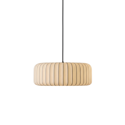 Lampada a sospensione japandi cilindrica in tessuto plissettato color crema