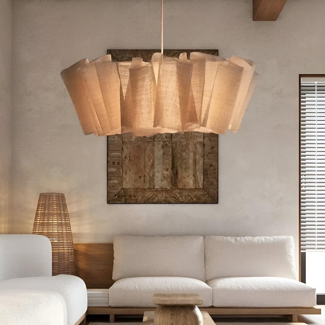 Lampada a sospensione japandi in tessuto plissettato