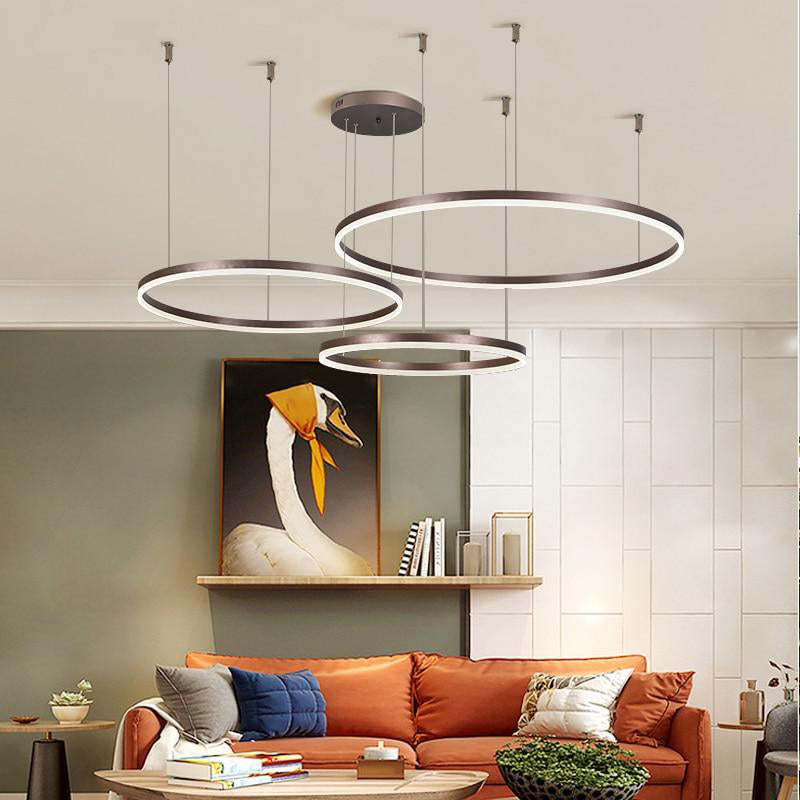 Lampada a sospensione LED a cluster di anelli circolari, nero oro caffè