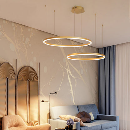 Lampada a sospensione LED a cluster di anelli circolari, nero oro caffè