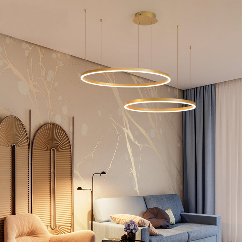 Lampada a sospensione LED a cluster di anelli circolari, nero oro caffè