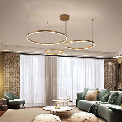 Lampada a sospensione LED a cluster di anelli circolari, nero oro caffè