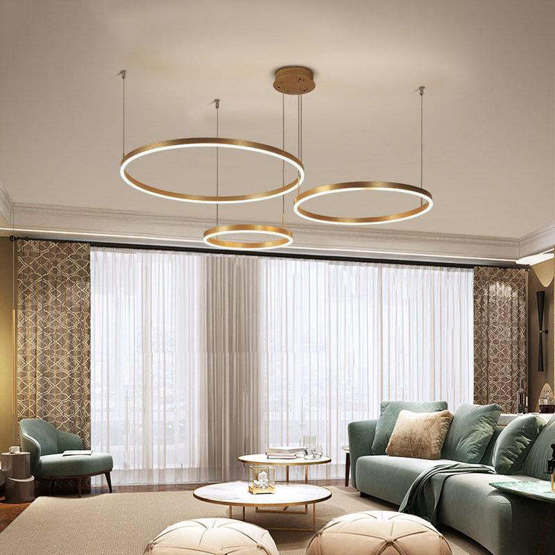 Lampada a sospensione LED a cluster di anelli circolari, nero oro caffè