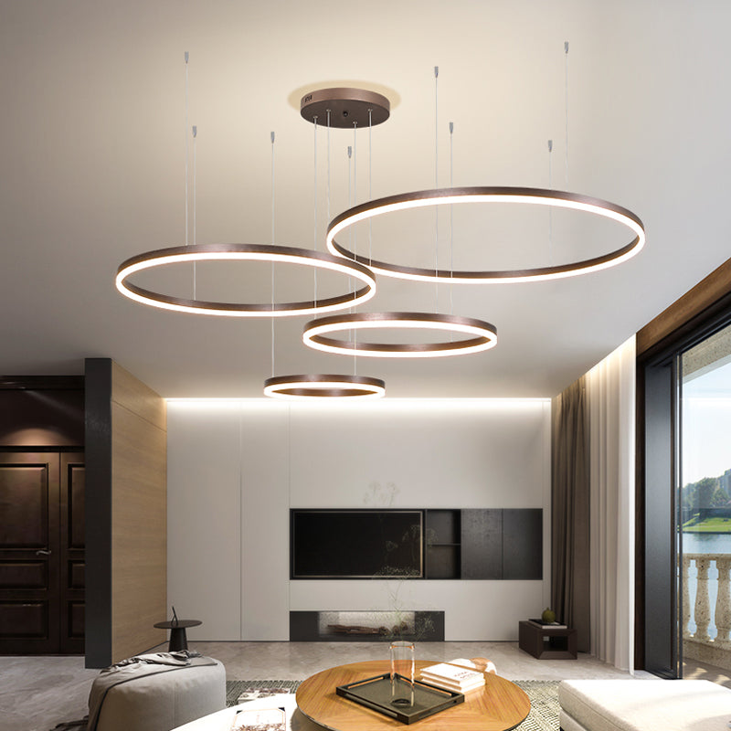 Lampada a sospensione LED a cluster di anelli circolari, nero oro caffè