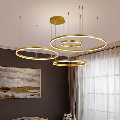 Lampada a sospensione LED a cluster di anelli circolari, nero oro caffè