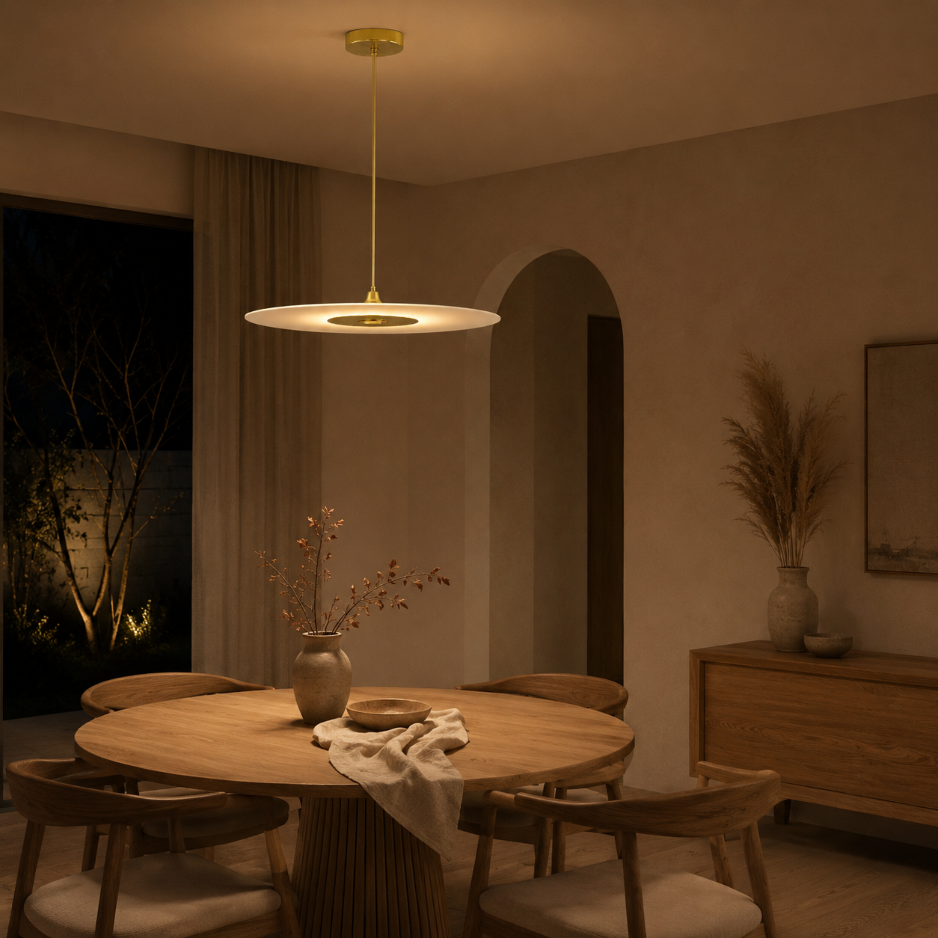 Lampada a sospensione LED a disco piatto moderna e minimalista in nero o oro