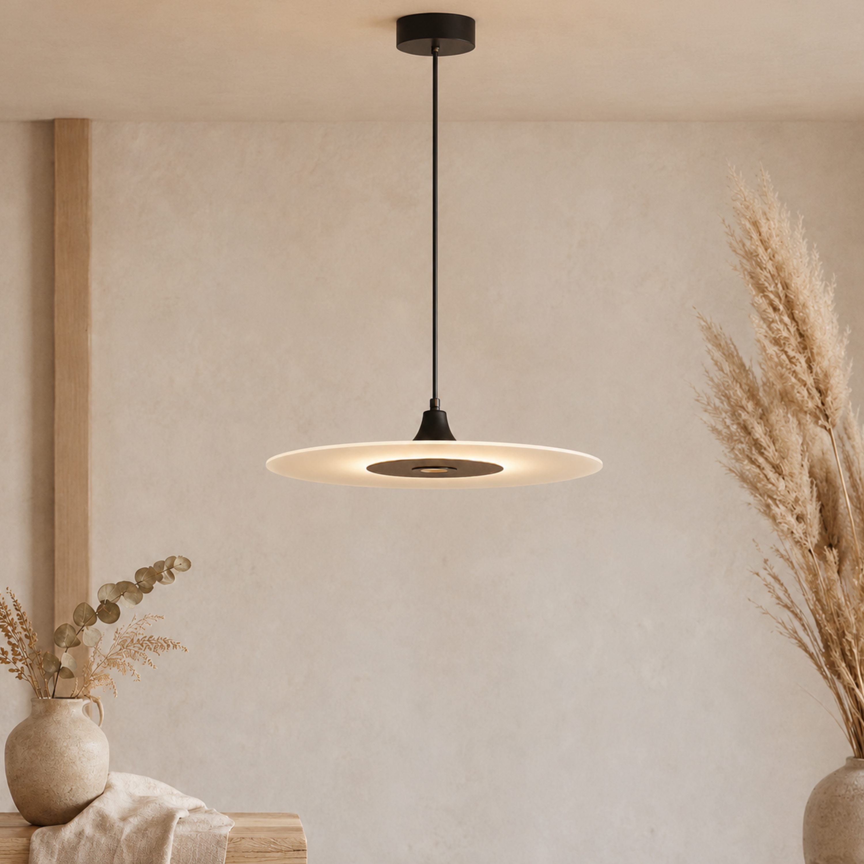 Lampada a sospensione LED a disco piatto moderna e minimalista in nero o oro
