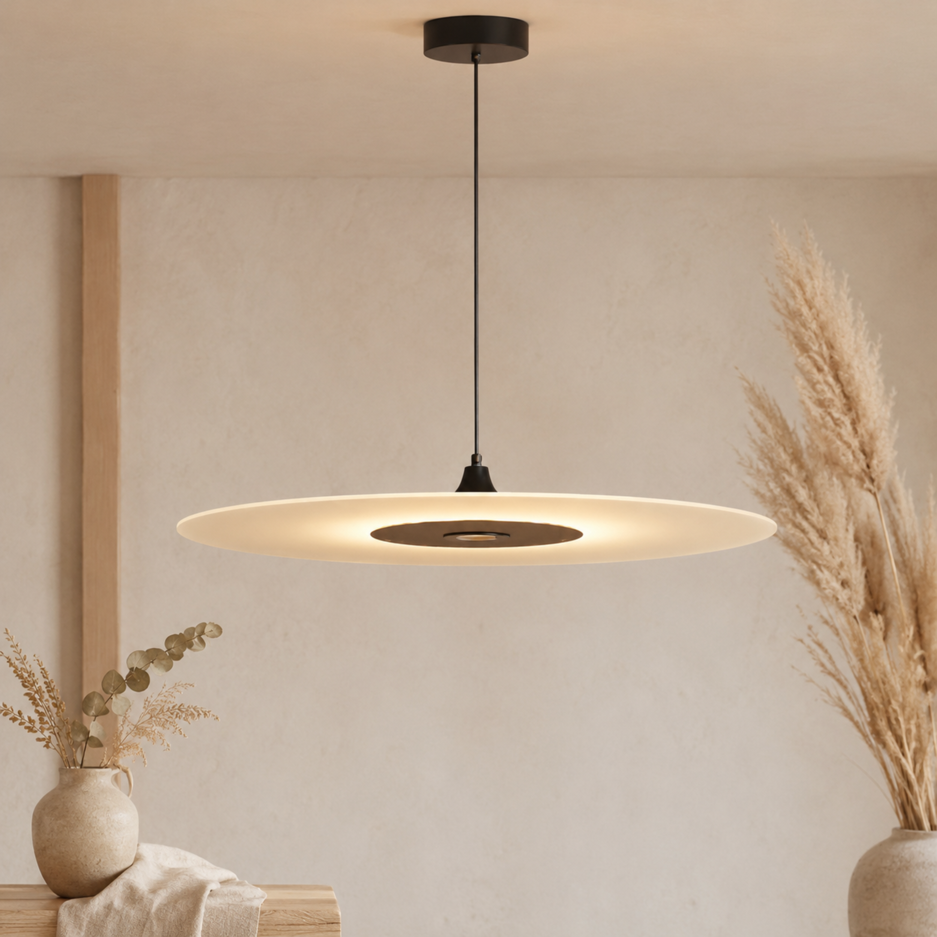 Lampada a sospensione LED a disco piatto moderna e minimalista in nero o oro