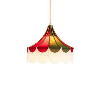 Lampada a sospensione LED in tessuto smerlato con rosone a righe rosse e verdi