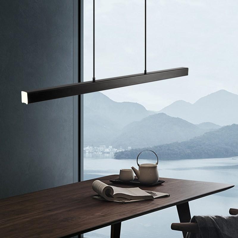 Lampada a sospensione LED lineare in metallo moderna, nera e marrone