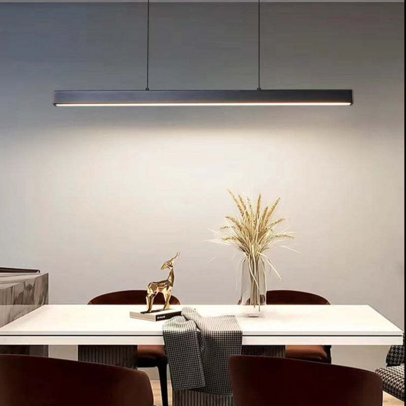 Lampada a sospensione LED lineare in metallo moderna, nera e marrone