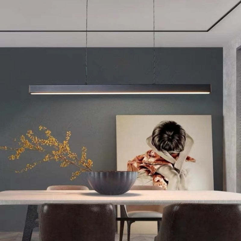 Lampada a sospensione LED lineare in metallo moderna, nera e marrone