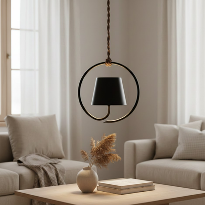Lampada a sospensione LED minimalista ad anello con paralume conico