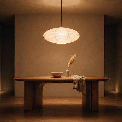 Lampada a sospensione LED ovale in carta di riso wabi sabi