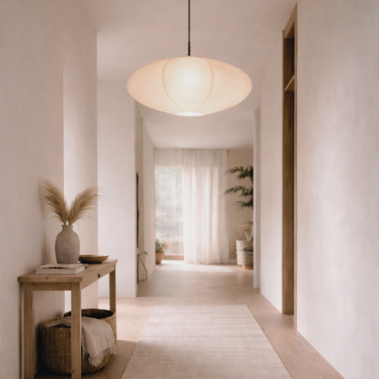 Lampada a sospensione LED ovale in carta di riso wabi sabi